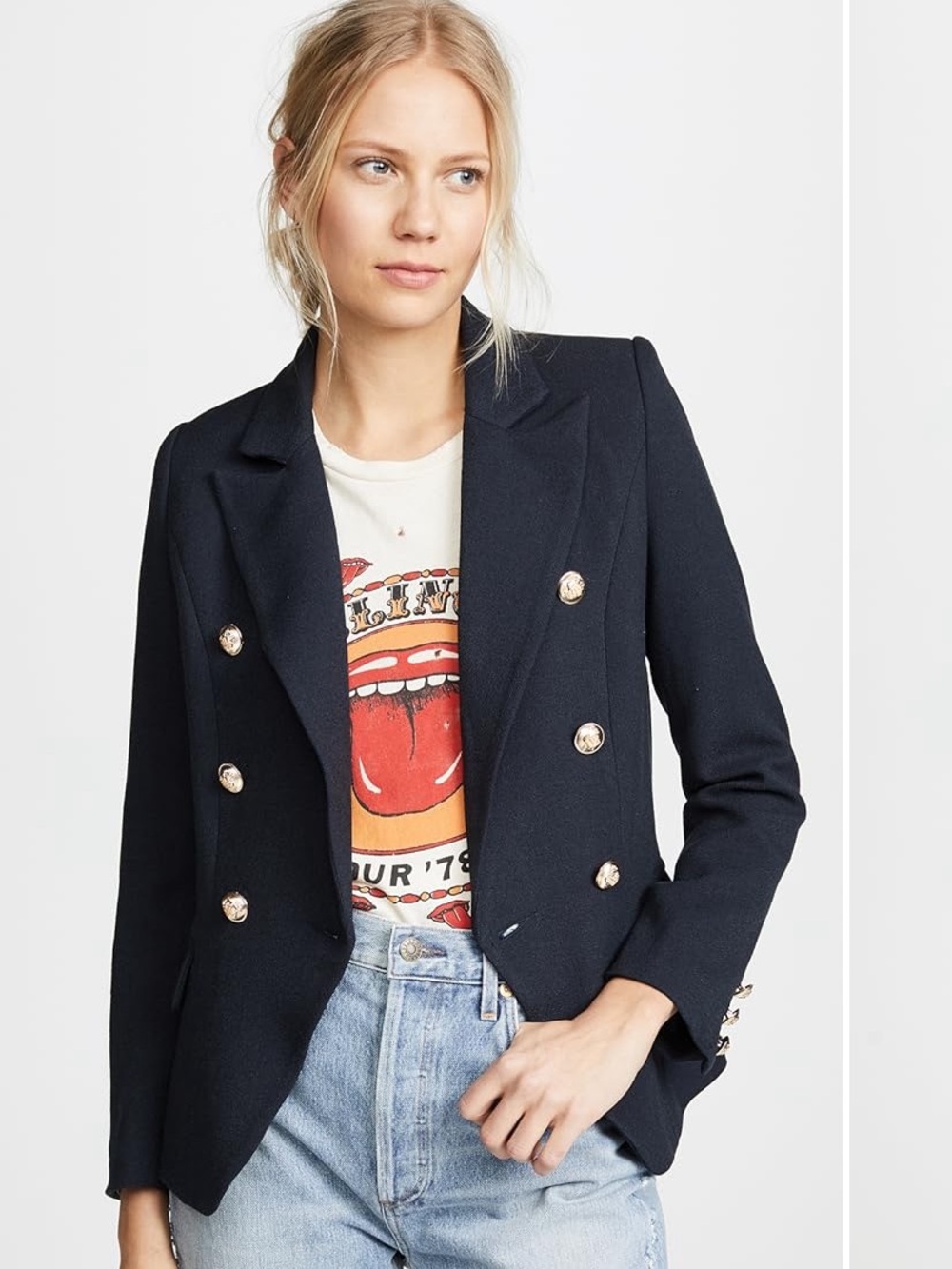 Lioness Navy Double-Breasted Gold-Button Blazer